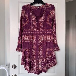 Free People Plum Floral Mixed-Print Tunic Dress
